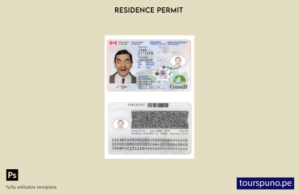 lista para imprimir plantilla de tarjeta de residente permanente de Canadá